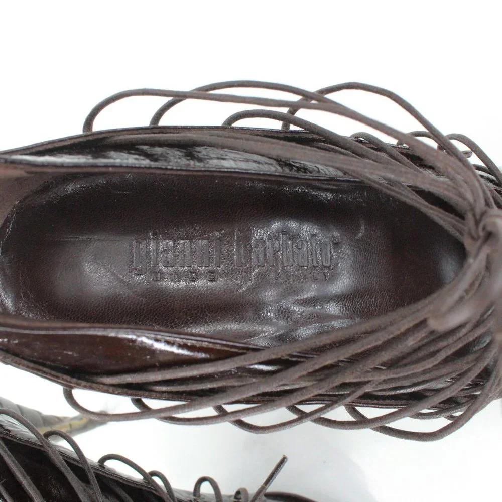 Gianni Barbato Patent Leather Lace Up Pointed Pumps Sculptural Heel Brown 7.5 - Picture 12 of 16